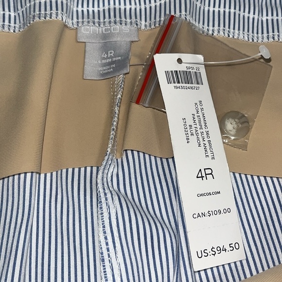Chico’s So Slimming 360 Brigitte Slim Ankle Pant Icon Stripe Blue 20 - Picture 11 of 12